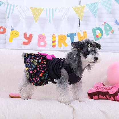 CuteBone Birthday Dog Dresses Velvet Holiday Small Dogs Clothes Onesie Pet Apparel Girl Puppy Skirt with Bow Hair Rope CVA50S-D