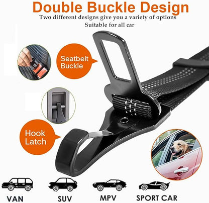 Dog Seat Belt,Adjustable Dog Seatbelt for Car,3 in 1 Dog Safety Belt Leash,Reflective Bungee Dog Car Seatbelt with Hook& Buckle, Dog Car Seat Belt with Aviation Zinc Alloy Rotatable Carabiner