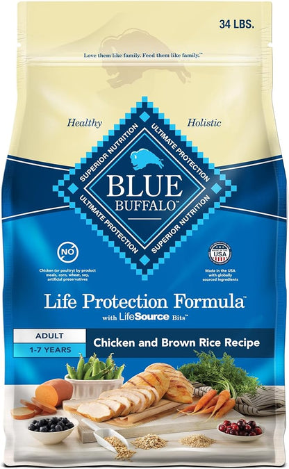 Blue Buffalo Life Protection Formula Adult Dry Dog Food, Helps Build and Maintain Strong Muscles, Made with Natural Ingredients, Chicken & Brown Rice Recipe, 34-lb. Bag