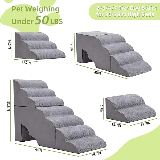 Dog Stairs for Small Dogs High Beds 32-36" H Grey/34 H