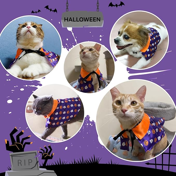 NAMSAN Cat Halloween Costumes Wizard Cloak Small Dog Witch Clothes Cosplay Outfit for Halloween, Themed Parties, Purple