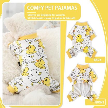 Fall Dog Pajamas Sweaters for Small Dogs Fleece Dog Onesie Stretchy Puppy Sweater Warm Small Dog Clothes Dog Pjs Pet Apparel,XXS Dog Clothes,Yellow Duck
