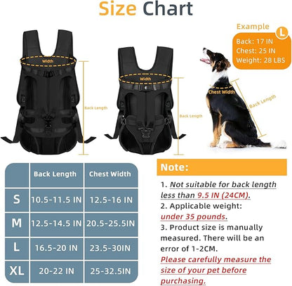 Dog Front Carrier Backpack, Dog Backpack Carrier Soft Pad, Pet Legs Out, Easy-Fit Dog Front Carrier for Small Medium Puppy, Hands Free Dog Carrier Adjustable for Cycling Hiking (Black, S)