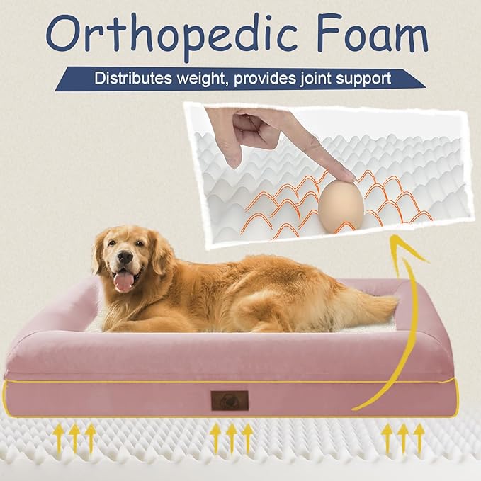 Orthopedic Washable Large Dog Bed: Jumbo Dog Bed Bolster Waterproof