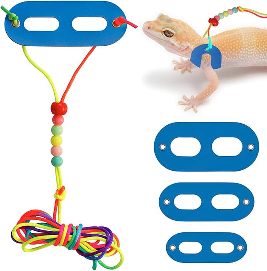 Bearded Dragon Leash & Harness 3 Size, Adjustable Leather Lizard Reptiles Harness Leash for Guinea Pig,Chameleon and Other Small Animals-Blue