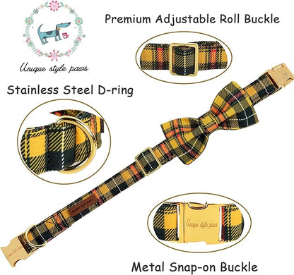 Unique style paws Bowtie Dog Collar Cotton Plaid