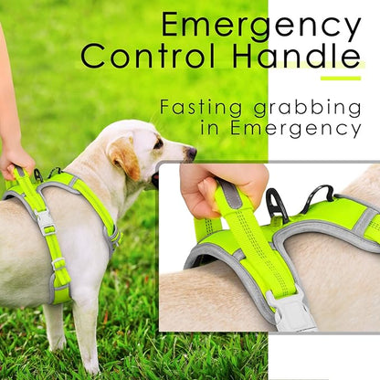 ThinkPet No Pull Harness Breathable Sport Harness with Handle-Dog Harnesses Reflective Adjustable for Medium Large Dogs,Back/Front Clip for Easy Control XL Neon Green