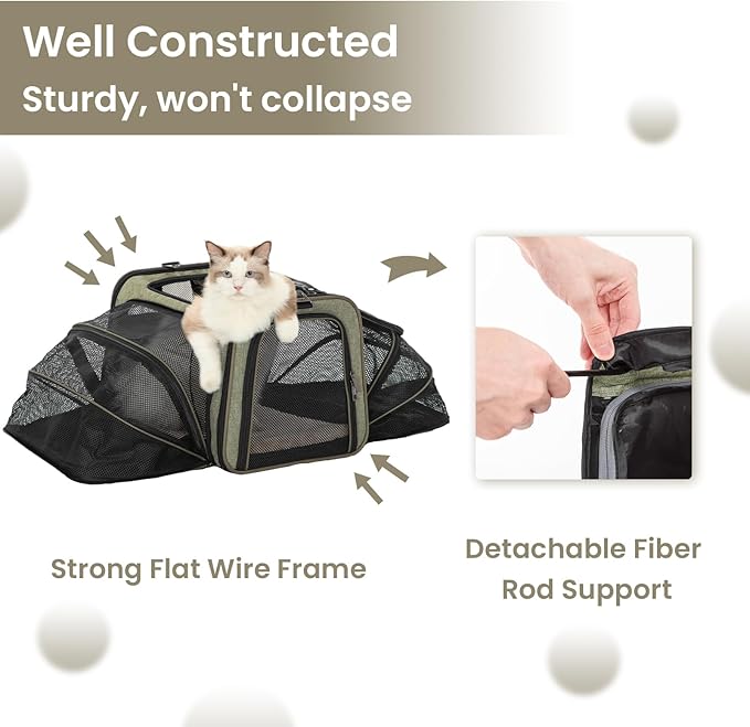 Petsfit Expandable Rabbit Carrier Bunny Carriers, 16 Inch Airline Approved Pet Carrier with 2 Extensions, Soft Washable Cushion, Self-Locking Zipper Head, Built-in Safety Rope, Fit for Travel