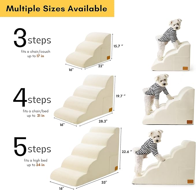 Dog Stairs for Small Dogs 5 Tiers Step,White,5 Steps