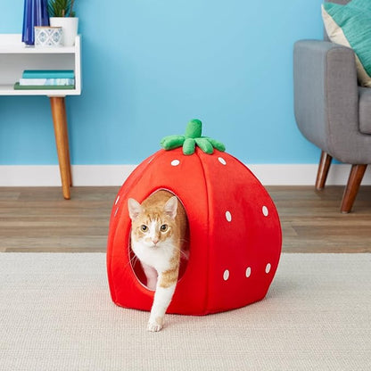 YML Strawberry Pet Bed House for Cats, Dogs, Kittens, Puppies, Rabbits, Medium, Red