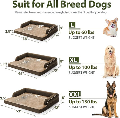 XXL Dog Bed with Bolsters, Orthopedic Dog Beds for Extra Large Dogs, Waterproof Dog Beds XLarge, Memory Foam Dog Bed with Removable Washable Cover, Nonskid Bottom (XX-Large,Brown)