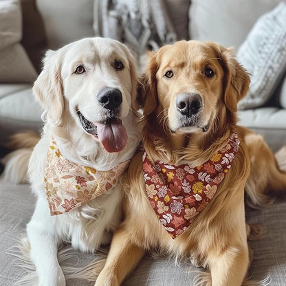 Fall Dog Bandana 2 Pack Thanksgiving Dog Bandana Leaf Pet Scarf Reversible Fall Triangle Bibs Soft Cotton Boy Girl Dog Bandanas for Small, Medium, Large Dogs (Small)