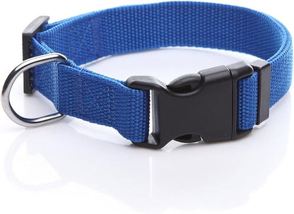 Adjustable Nylon Dog Collar, pet collar 1 Inch 3/4 Inch 5/8 Inch Wide, for Large medium Small Dogs(3/4 Inch, Blue