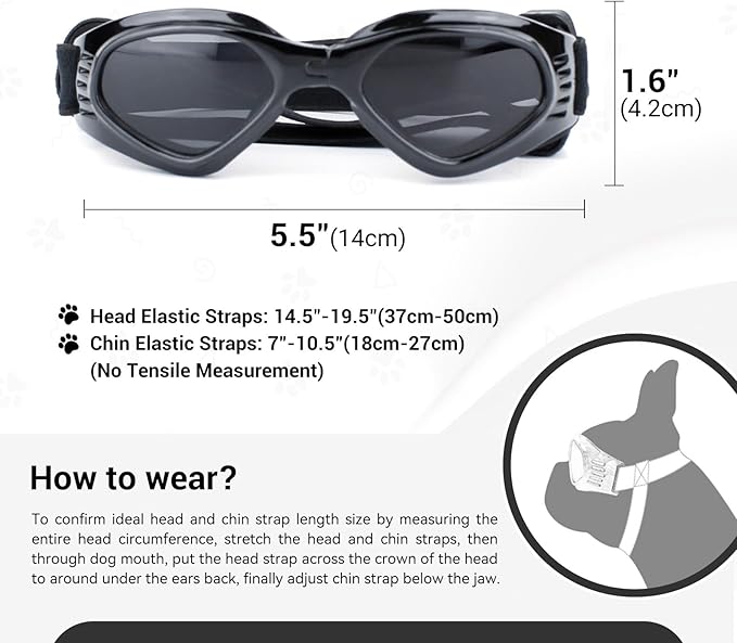 NAMSAN Dog Sunglasses Medium Breed UV Protection Pug Dog Goggles for Small to Medium Dogs Windproof Anti-fog Snowproof Puppy Glasses