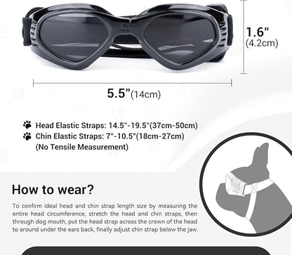 NAMSAN Dog Sunglasses Medium Breed UV Protection Pug Dog Goggles for Small to Medium Dogs Windproof Anti-fog Snowproof Puppy Glasses