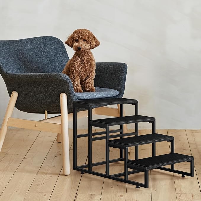 Pet Stairs for High Bed 4 Steps Dog Stairs for Small Dogs Black Pet Bed Steps for Large Dogs 100 Pounds Wood Tall Dog Stairs for Small Dogs