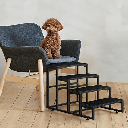 Pet Stairs for High Bed 4 Steps Dog Stairs for Small Dogs Black Pet Bed Steps for Large Dogs 100 Pounds Wood Tall Dog Stairs for Small Dogs