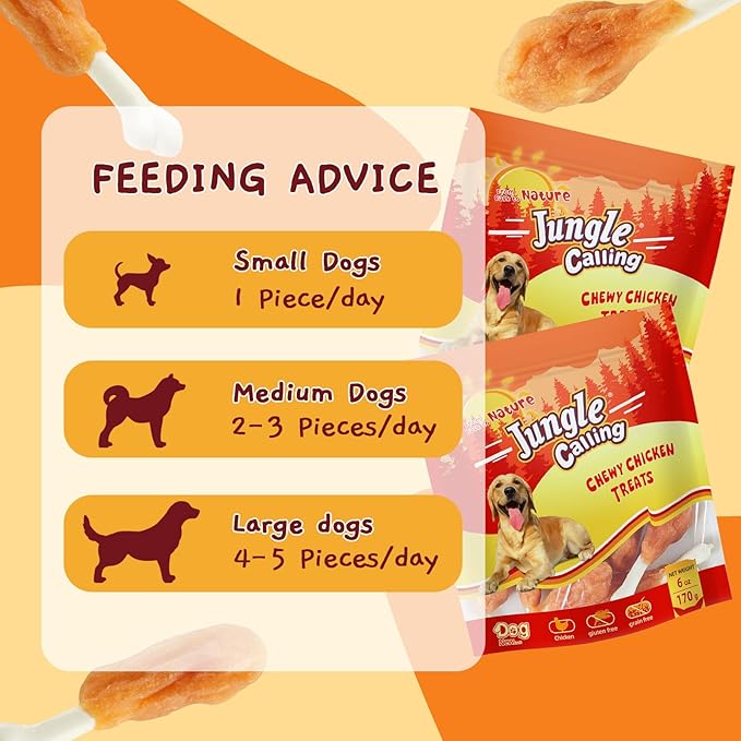 Jungle Calling Dog Treats, Chicken Wrapped Calcium Dog Bones, Rawhide Free Dog Chews, Chewy Dog Training Treats, 6 oz