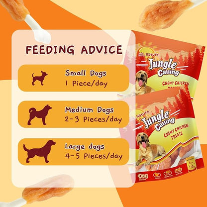 Jungle Calling Dog Treats, Chicken Wrapped Calcium Dog Bones, Rawhide Free Dog Chews, Chewy Dog Training Treats, 6 oz