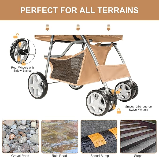 Pet Stroller for Small Dogs and CatsQuick-Folding Portable Travel Cat Dog Stroller with Storage Basket and Cup Holder 4 Wheels,