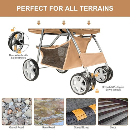 Pet Stroller for Small Dogs and CatsQuick-Folding Portable Travel Cat Dog Stroller with Storage Basket and Cup Holder 4 Wheels,