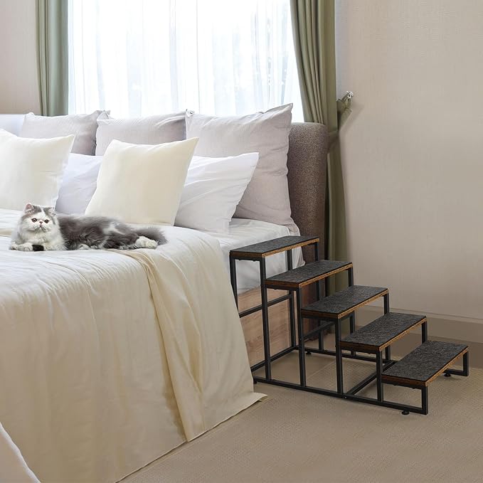 Dog Stairs Grey Dog Steps for High Beds 5 Tier Pet Stairs for Small Medium Large Dogs and Cats