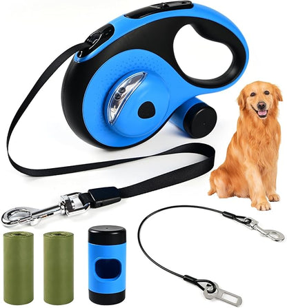 Retractable Dog Leash 16ft 360° Tangle-Free, 6-in-1 with 2 Poop 110lbs. (Blue, 16ft)