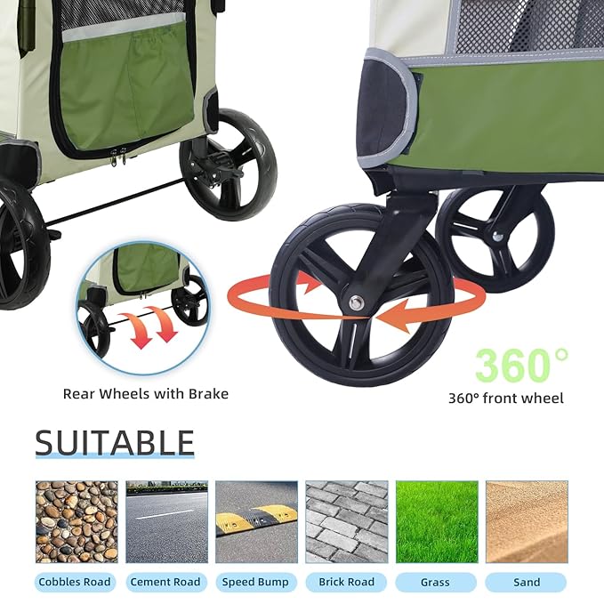 Dog Stroller for Large Dogs 132 lbs,Travel 2-3 Dogs(Green)