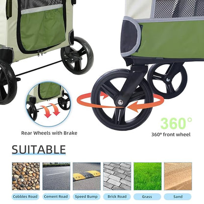 Dog Stroller for Large Dogs 132 lbs,Travel 2-3 Dogs(Green)