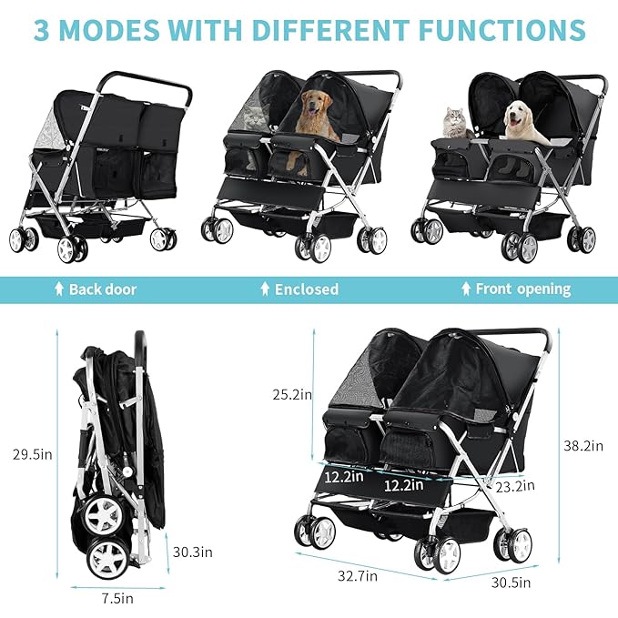 Double Pet Stroller 2 Dogs