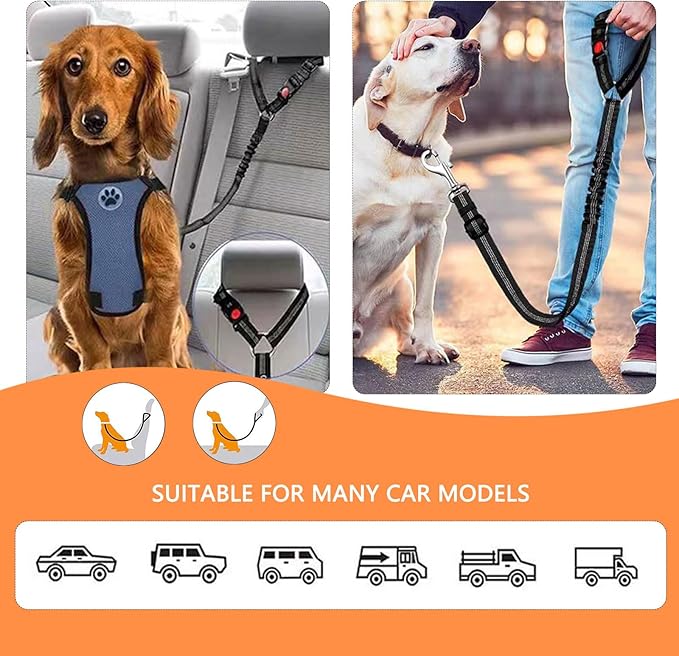 Adjustable Pet Safety Seat Belt for Dogs & Cats - Car Headrest Restraint with Nylon Fabric - Comfortable & Durable Dog & Cat Vehicle Seatbelts & Harness(red)