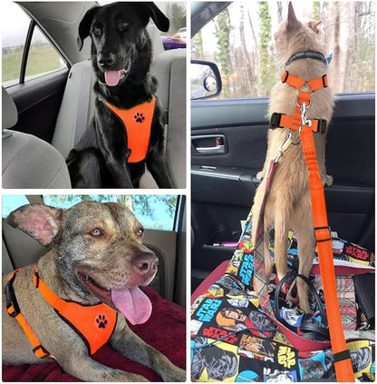 Lukovee Dog Seat Belt for Car, Adjustable Dog Car Harness for Large Medium Small Dogs, Soft Padded & Breathable Mesh Dog Seatbelt with Car Vehicle Connector Strap (Orange,XX-Small)