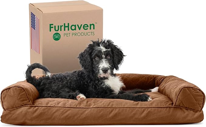 Furhaven Pillow Dog Bed for Large/Medium Dogs w/ Removable Bolsters & Washable Cover