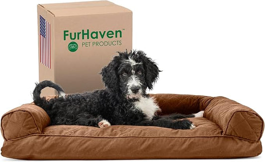 Furhaven Pillow Dog Bed for Large/Medium Dogs w/ Removable Bolsters & Washable Cover