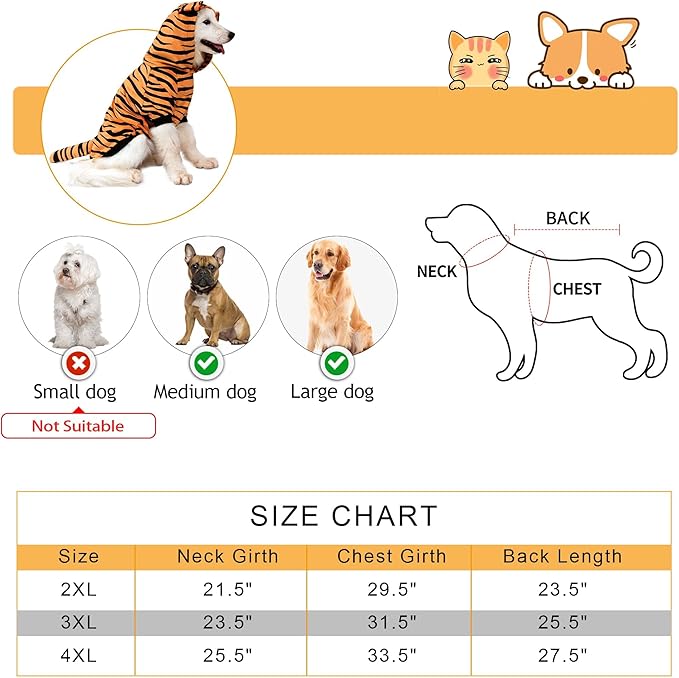 DELIFUR Large Dog Tiger Costume - Tiger Halloween Costume for Medium Large Dogs Golden Retriever Labrador Rottweiler Cute Hoodie Outfit (Yellow, XX-Large)