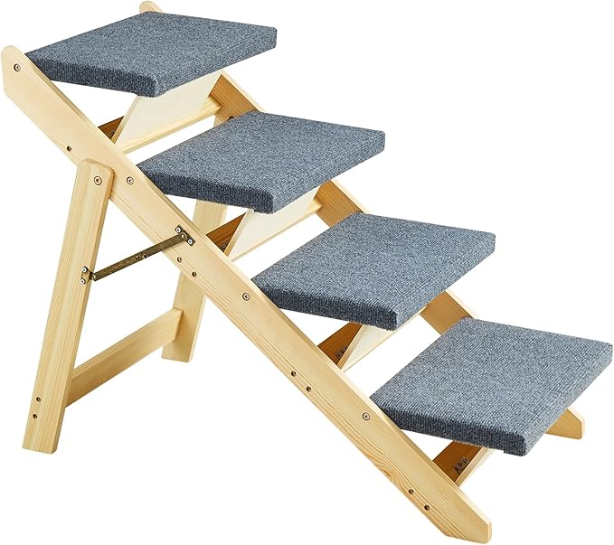 VEVOR Wood Pet Stairs/Pet Steps 2-in-1 Foldable 4 Steps 150 lbs