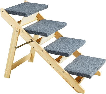 VEVOR Wood Pet Stairs/Pet Steps 2-in-1 Foldable 4 Steps 150 lbs
