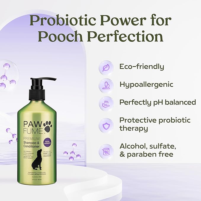 Pawfume Dog Shampoo and Conditioner – Hypoallergenic Dog Shampoo for Smelly Dogs – Best Dog Shampoos & Conditioners – Probiotic Pet Shampoo for Dogs – Best Dog Shampoo for Puppies (Royal Lavender)