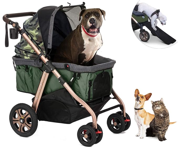 HPZ Pet Rover Titan-HD Premium Super-Sized Dog/Cat/Pet Stroller SUV Travel Carriage/w Access Ramp/100Lbs Capacity/Pumpless Rubber Wheels/Aluminum Frame for Small