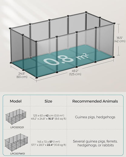 SONGMICS 20 Panels Pet Playpen with Floor, Small Animal Playpen, Pet Fence Indoor, DIY Plastic Enclosure for Guinea Pigs, Bunny, Hamsters, Hedgehogs, 49.2 x 24.8 x 16.5 Inches, Gray ULPC001G01