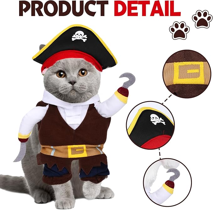 2Pcs Dog Pirate Costume Outfits Captain Hook Cat Clothes Funny Dog Caribbean Hat Halloween Party Costumes Cosplay for Pet Small Medium Puppy Chihuahua Yorkie Corgi (Large)