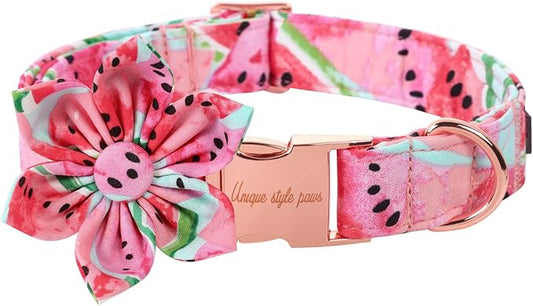 Unique style paws Dog Collar with Flower Tie Cotton Watermelon Collar Adjustable Summer Collar for Small Medium Large Dogs