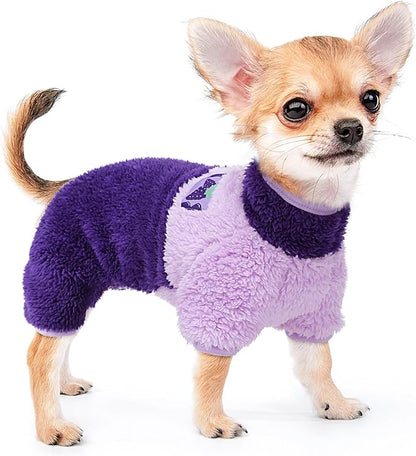 Dog Pjs for Small Dogs Chihuahua Yorkie Clothes Fleece Warm Puppy Pajamas Sweater Onesie Pink Pet Clothes Outfit Apparel (Purple