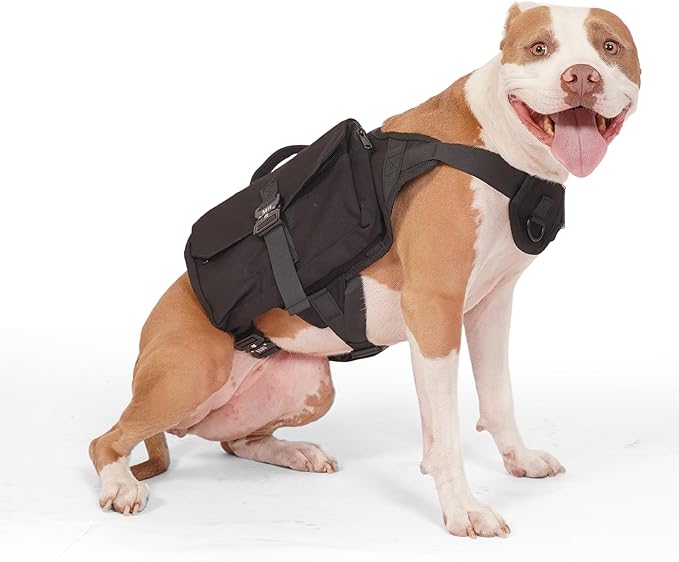 Mountain Hound Dog Backpack for Large Dogs – Dog Backpack Harness As A Useful Travel Bag for Camping & Hiking with Heavy-Duty Mesh Lining & Side Pockets – Weighted Dog Vest Included!