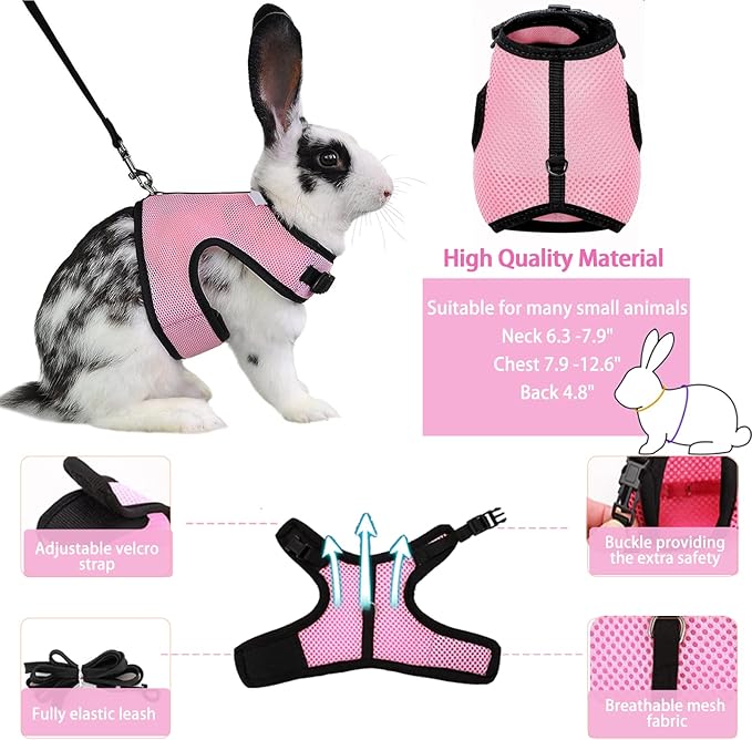 Small Pet Carrier Backpack Rabbit Carrier with Harness Vest Stretchy Elastic Leash Large Breathable Pet Carrier Airline Approved for Bunny Guinea Pig Ferret Hedgehog Kitten Travel Walking