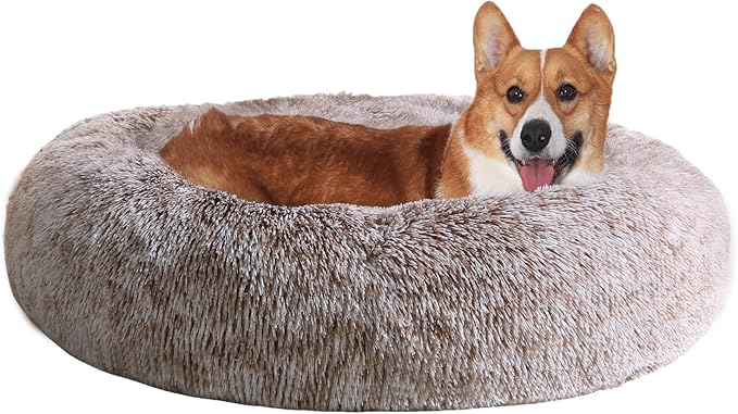 JOLLYVOGUE Calming Donut Dog Bed & Cat Bed (20",Brown)