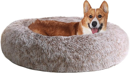 JOLLYVOGUE Calming Donut Dog Bed & Cat Bed (20",Brown)