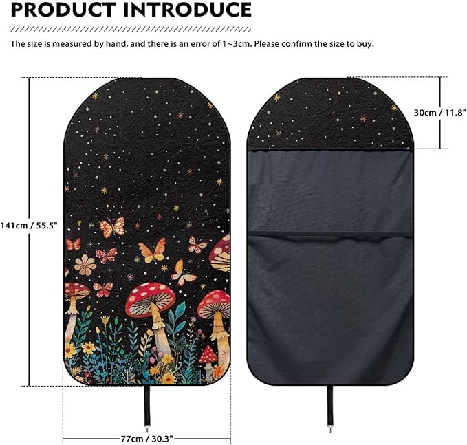 Mushroom Butterfly Waterproof Towel Car Seat Cover Anti-Slip Bucket Seat Protector Washable Car Accessories for Athletes