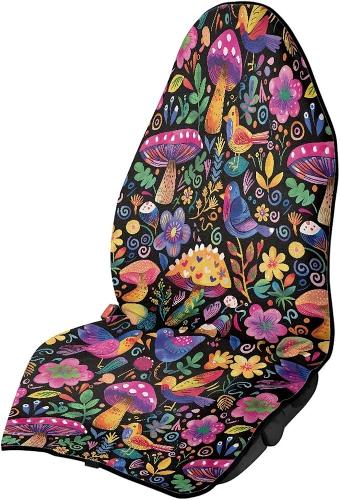 Mushroom Daisy Sweatproof Towel Car Front Seat Cover Non-Slip Bucket Seat Protector Easy to Install for Athletes