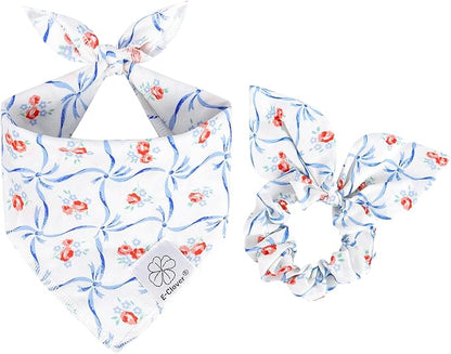 E-Clover Dog Bandanas Girl & Matching Scrunchie-Floral Dog